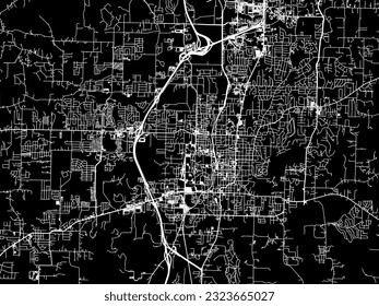 Vector city map of Fayetteville Arkansas in the United States of America with white roads isolated on a black background.