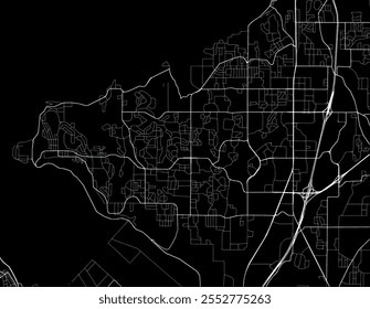 Mapa vetorial da cidade de Federal Way Washington nos Estados Unidos da América com estradas brancas isoladas sobre um fundo preto.