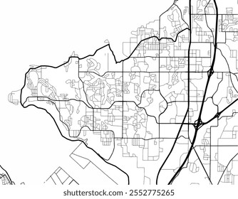 Mapa vetorial da cidade de Federal Way Washington nos Estados Unidos da América com estradas pretas isoladas sobre um fundo branco.