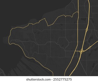 Mapa vetorial da cidade de Federal Way Washington nos Estados Unidos da América com estradas amarelas isoladas sobre um fundo marrom.