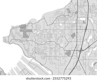 Vector city map of Federal Way Washington in the United States of America with black roads isolated on a grey background.