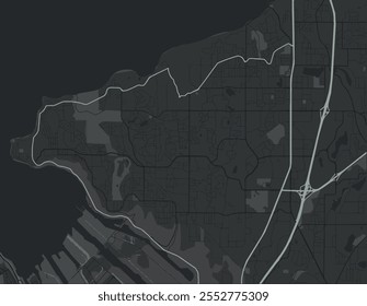 Vector city map of Federal Way Washington in the United States of America with white roads isolated on a grey background.