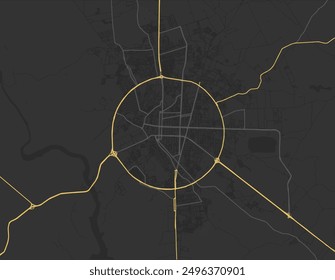 Vector city map of Feira de Santana in Brazil with yellow roads isolated on a brown background.