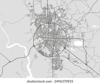 Vector city map of Feira de Santana in Brazil with black roads isolated on a grey background.