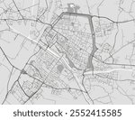 Vector city map of Ferrara in Italy with black roads isolated on a grey background.