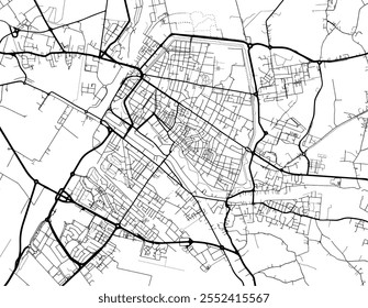 Vector city map of Ferrara in Italy with black roads isolated on a white background