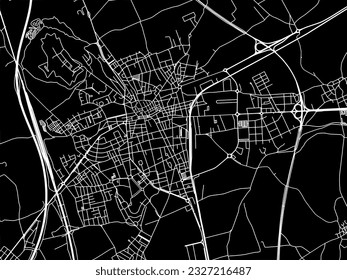 Stadtplan von Figueres in Spanien mit weißen Straßen einzeln auf schwarzem Hintergrund.