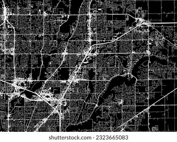 Mapa de la ciudad vectorial de Fishers Indiana en los Estados Unidos de América con caminos blancos aislados en un fondo negro.