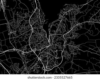 Vector city map of Flensburg in Germany with white roads isolated on a black background.