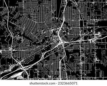 Vector city map of Flint Michigan in the United States of America with white roads isolated on a black background.