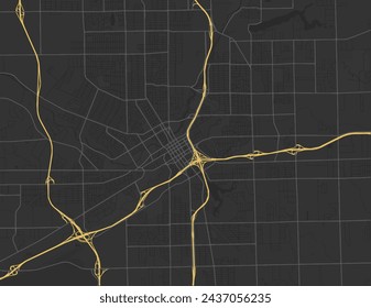 Vector city map of Flint Michigan in the United States of America with yellow roads isolated on a brown background.