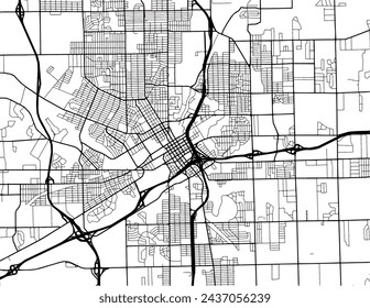 Vector city map of Flint Michigan in the United States of America with black roads isolated on a white background.