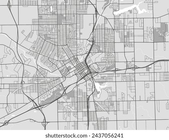 Vector city map of Flint Michigan in the United States of America with black roads isolated on a grey background.