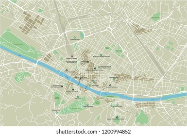 Stadtplan der Vektorillustration von Florenz mit gut organisierten, getrennten Ebenen.
