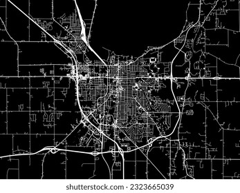 Mapa de la ciudad vectorial de Fond du Lac Wisconsin en los Estados Unidos de América con caminos blancos aislados en un fondo negro.