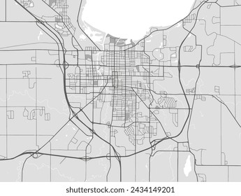 Vector city map of Fond du Lac Wisconsin in the United States of America with black roads isolated on a grey background.