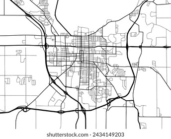 Vector city map of Fond du Lac Wisconsin in the United States of America with black roads isolated on a white background.