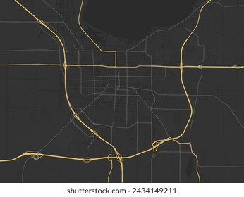 Vector city map of Fond du Lac Wisconsin in the United States of America with yellow roads isolated on a brown background.