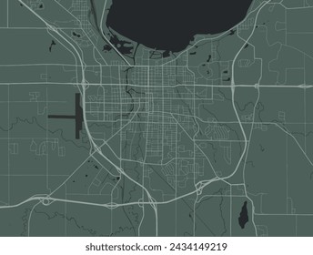 Vector city map of Fond du Lac Wisconsin in the United States of America with white roads isolated on a green background.