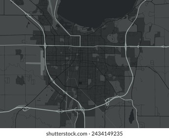 Vector city map of Fond du Lac Wisconsin in the United States of America with white roads isolated on a grey background