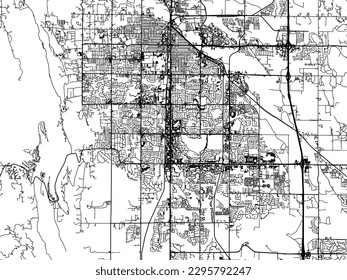 Mapa vectorial de Fort Collins Colorado en los Estados Unidos de América con carreteras negras aisladas en un fondo blanco.