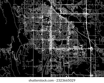 Mapa vectorial de Fort Collins Colorado en los Estados Unidos de América con carreteras blancas aisladas en un fondo negro.
