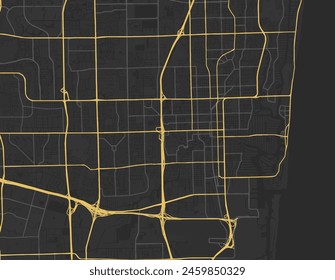 Mapa de la ciudad de Vector de Fort Lauderdale Florida en los Estados Unidos de América con carreteras amarillas aisladas sobre un fondo marrón.