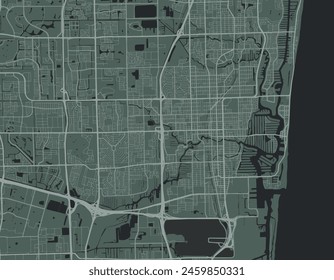 Mapa de la ciudad de Vector de Fort Lauderdale Florida en los Estados Unidos de América con carreteras blancas aisladas sobre un fondo verde.