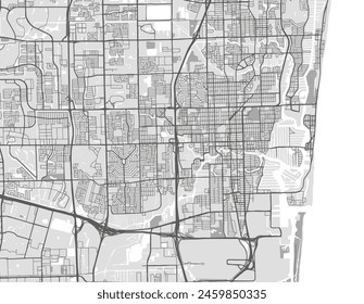 Vector city map of Fort Lauderdale Florida in the United States of America with black roads isolated on a grey background.