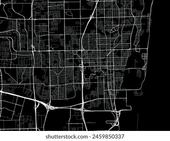 Mapa de la ciudad de Vector de Fort Lauderdale Florida en los Estados Unidos de América con carreteras blancas aisladas sobre un fondo negro.