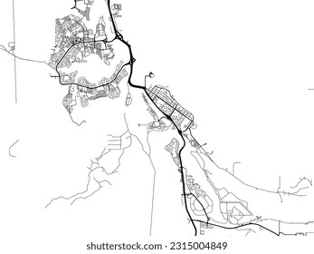 Mapa vectorial de Fort McMurray Alberta en Canadá con carreteras negras aisladas en un fondo blanco.