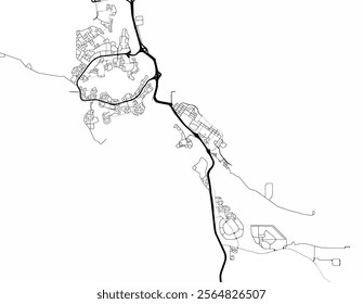 Vector city map of Fort McMurray Alberta in Canada with black roads isolated on a white background.