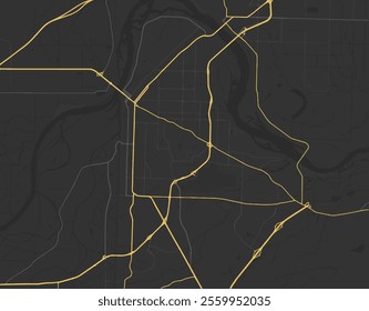 Vector city map of Fort Smith Arkansas in the United States of America with yellow roads isolated on a brown background.