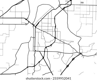 Vector city map of Fort Smith Arkansas in the United States of America with black roads isolated on a white background.