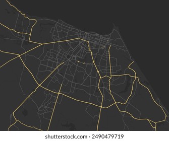 Vector city map of Fortaleza in Brazil with yellow roads isolated on a brown background.