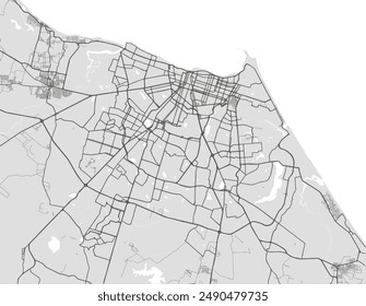 Vector city map of Fortaleza in Brazil with black roads isolated on a grey background.