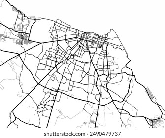 Vector city map of Fortaleza in Brazil with black roads isolated on a white background.