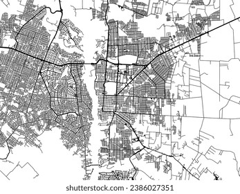 Vector city map of Foz do Iguacu in Brazil with black roads isolated on a white background.