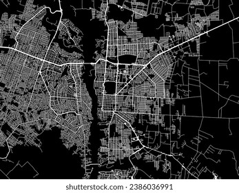 Vector city map of Foz do Iguacu in Brazil with white roads isolated on a black background.