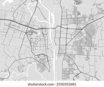 Vector city map of Foz do Iguacu in Brazil with black roads isolated on a grey background.