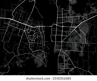 Vector city map of Foz do Iguacu in Brazil with white roads isolated on a black background.