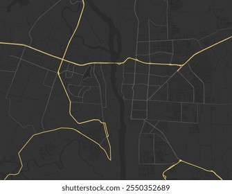 Vector city map of Foz do Iguacu in Brazil with yellow roads isolated on a brown background.