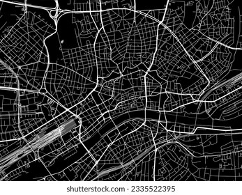 Vector city map of Frankfurt am Main in Germany with white roads isolated on a black background.