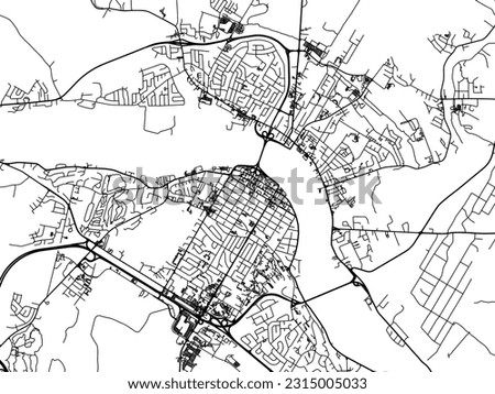 Vector city map of Fredericton New Brunswick in Canada with black roads isolated on a white background.