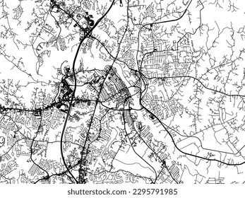 Vector city map of Fredricksburg Virginia in the United States of America with black roads isolated on a white background.