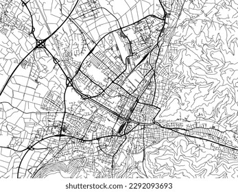 Vector city map of Freiburg im Breisgau in the Germany with black roads isolated on a white background.