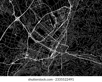 Vector city map of Freiburg im Breisgau in Germany with white roads isolated on a black background.