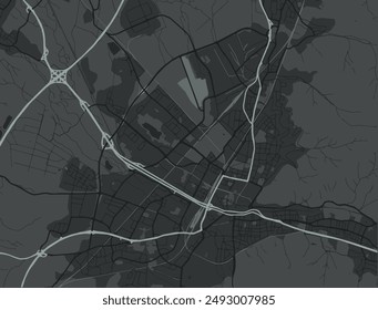 Vector city map of Freiburg im Breisgau in the Germany with white roads isolated on a grey background.