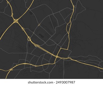 Vector city map of Freiburg im Breisgau in the Germany with yellow roads isolated on a brown background