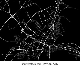 Vector city map of Freiburg im Breisgau in the Germany with white roads isolated on a black background.